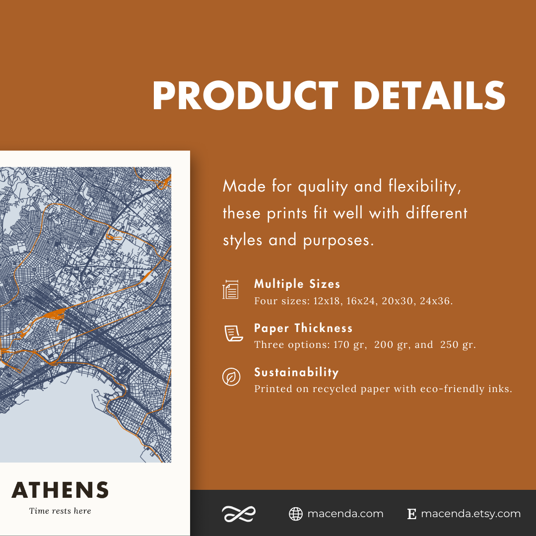 Athens City Map - Printed