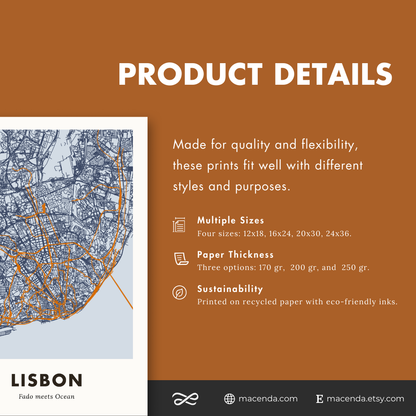 Lisbon City Map - Printed