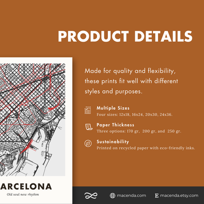 Barcelona City Map - Printed