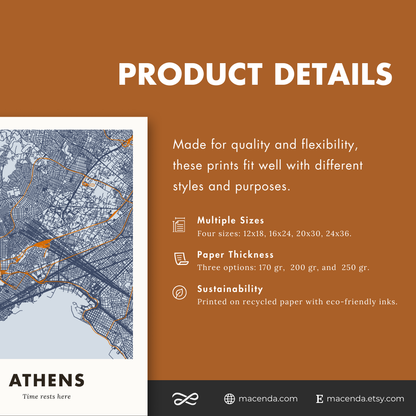 Athens City Map - Printed