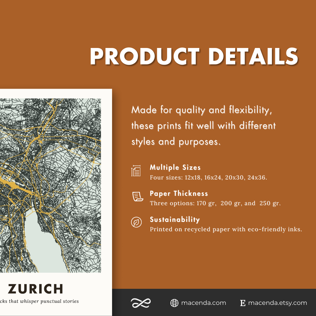 Zurich City Map - Printed
